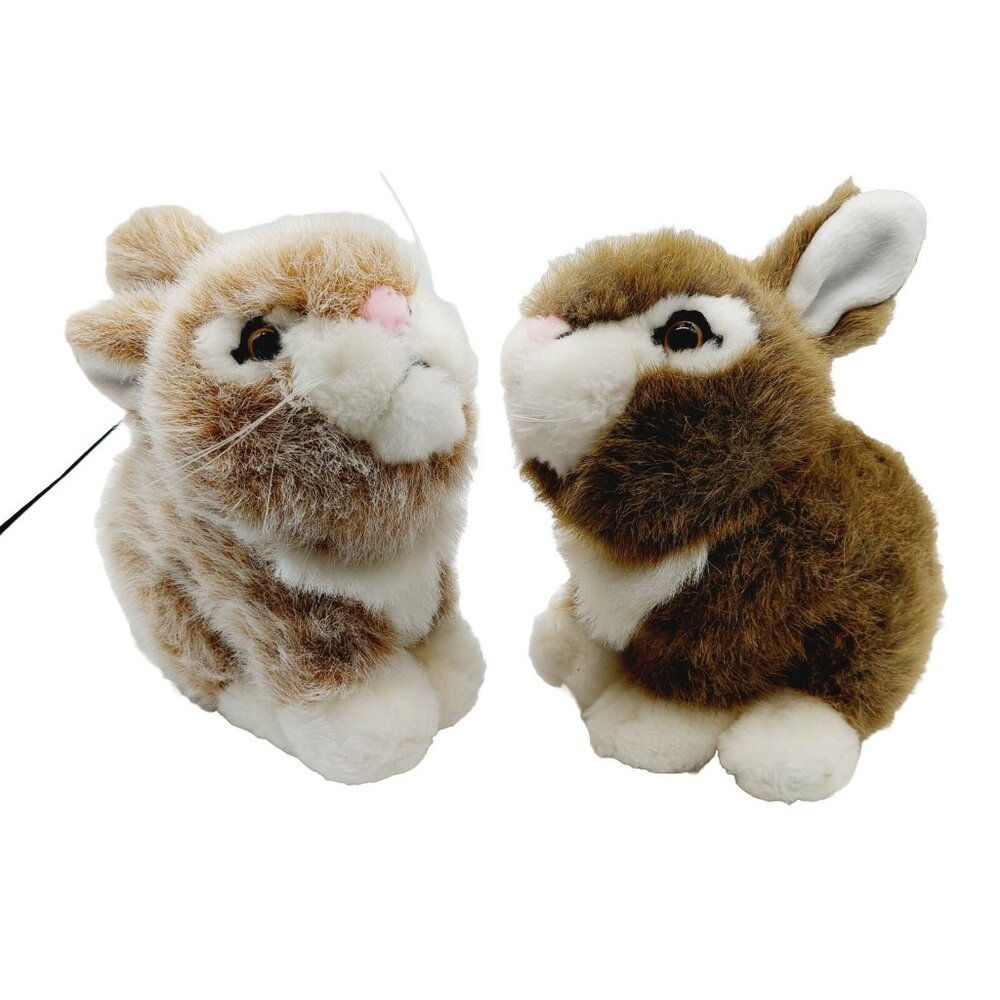 Emrad Creations Brown Bunny Rabbit Plush 7" Realistic Lot Of 2 Stuffed Easter